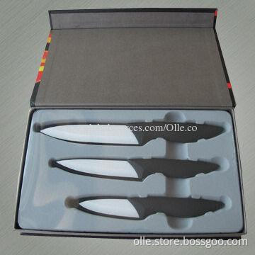 Ceramic knife set, 3-inch parer, 5-inch utility, 6-inch chef with gift box